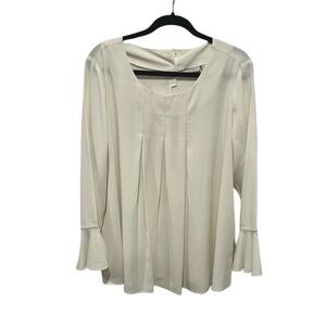 LOGO Lori Goldstein cream pleated front bell sleeve blouse tunic size 18W